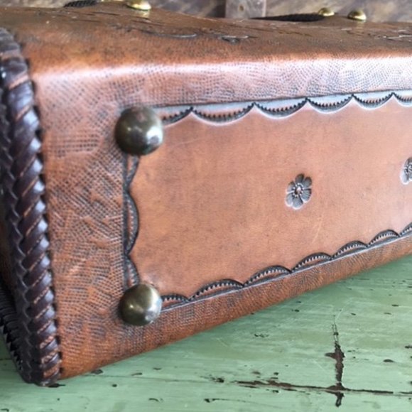 Vintage Leather Tooled Purse/Bag with Handles - Picture 6 of 8